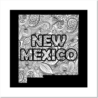 Mandala art map of New Mexico with text in white Posters and Art